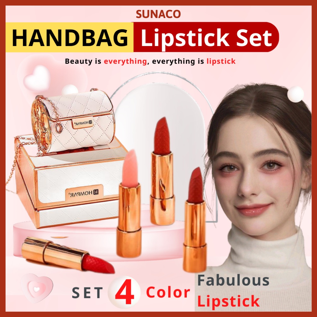 HANDBAG Lipstick Set 4 colors Fabulous Lipstick with a box to make as a gift for valentine