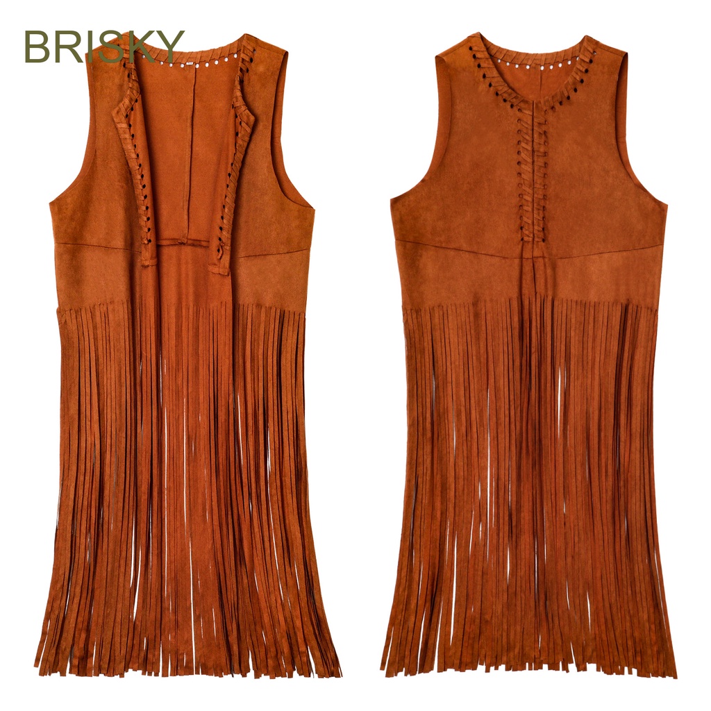 BRISKY 60s 70s Hippie Costume Accessories Fringe Hippie Vest Faux Suede ...