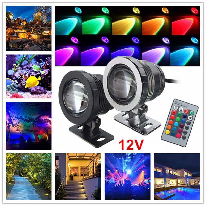 Angelila 12V RGB LED Flood Light Waterproof Garden Fountain Pond Pool ...