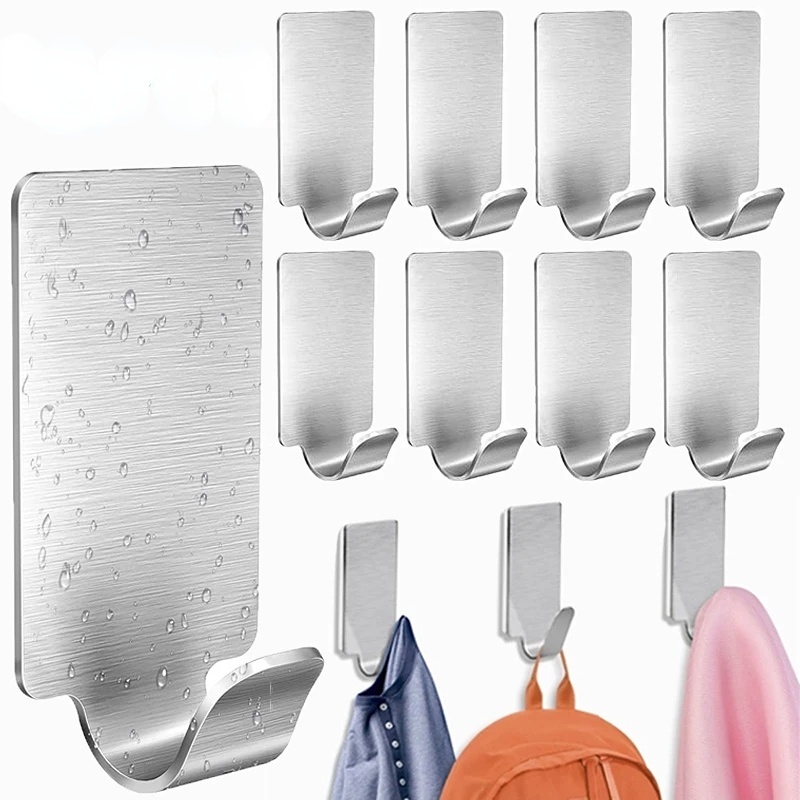 thumbnail image 2 of 8 Pack Self Adhesive Wall Hooks, Heavy Duty Stainless Steel 2 of 11