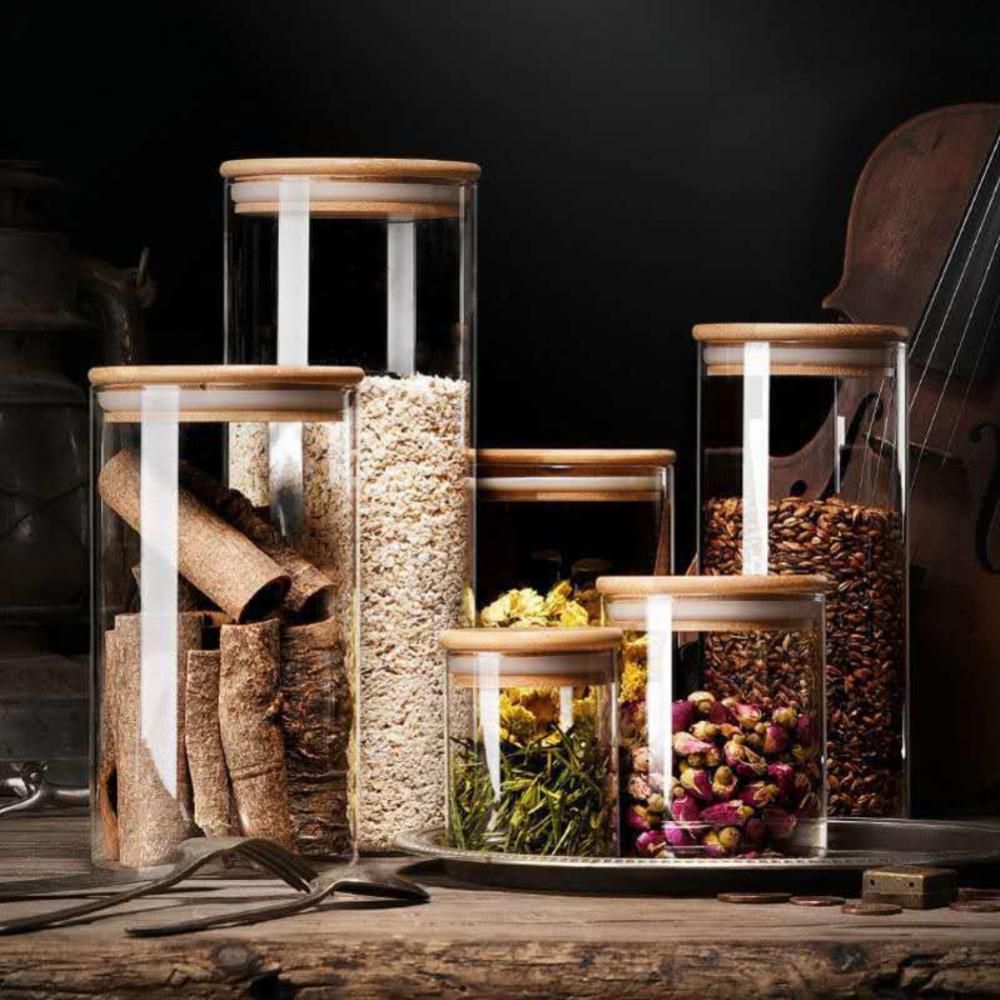 bamboo lid candy jar glass jar party food storage transparent container ...
