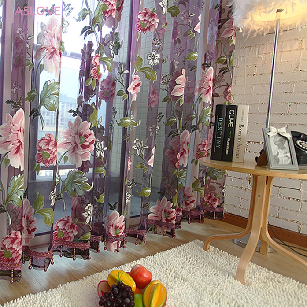 ASLOVE 100*200cm Peony Flowers Curtain Door Curtain Window Room Divider ...