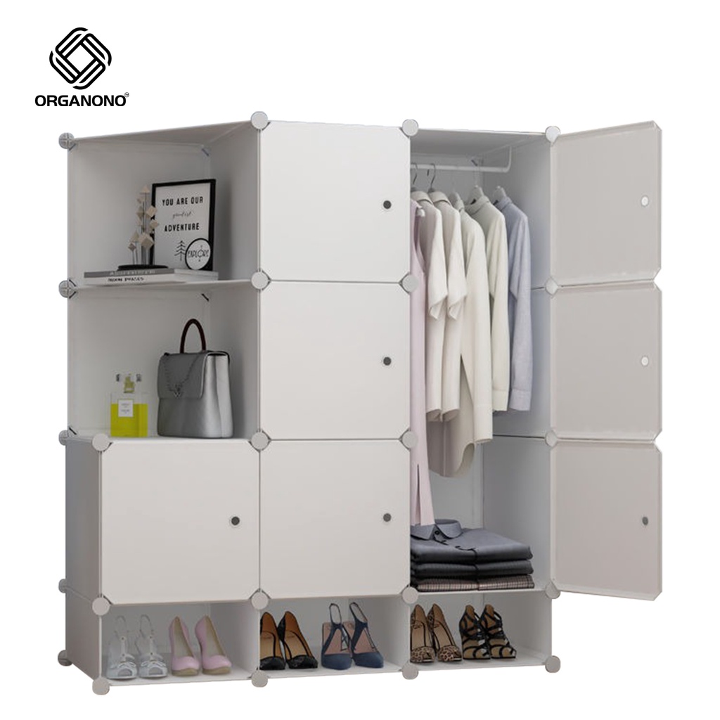 Organono DIY 7-12 Doors Wardrobe with Corner Shelf Hanging Poles ...