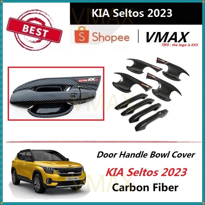 For Kia Seltos 2023 Carbon Fiber Pattern Car Door Handle Bowl Cover Car