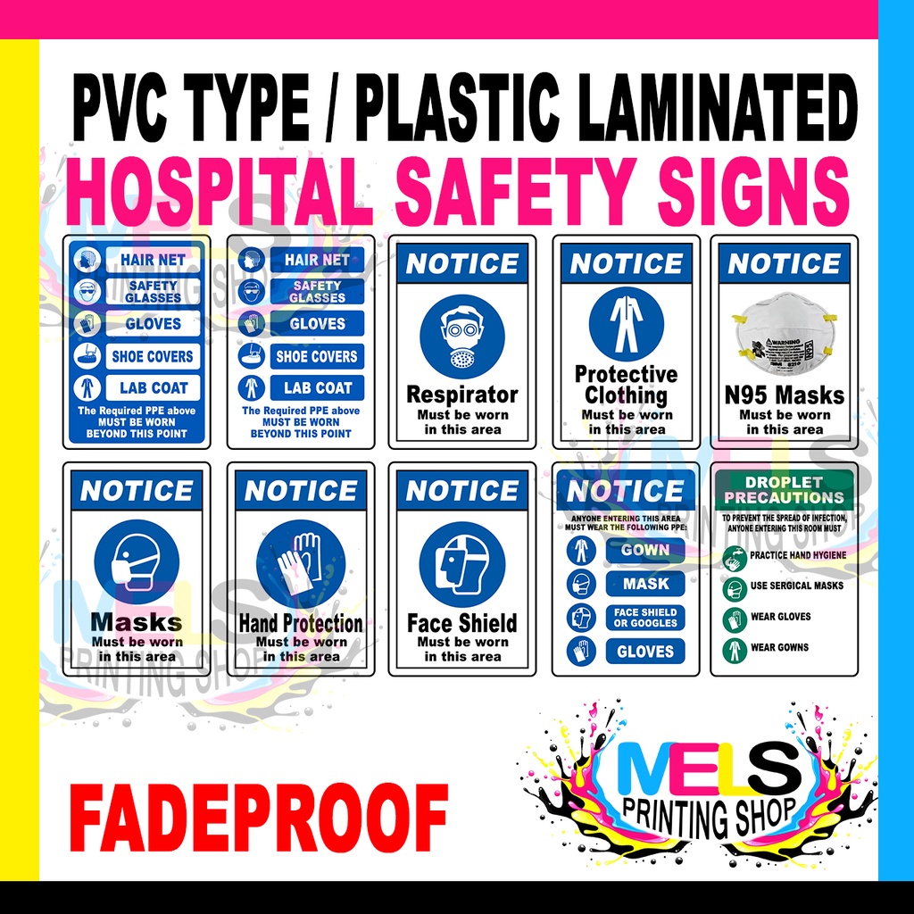 HOSPITAL MEDICAL PPE SAFETY SIGNS - PVC Type or Laminated Plastic ...