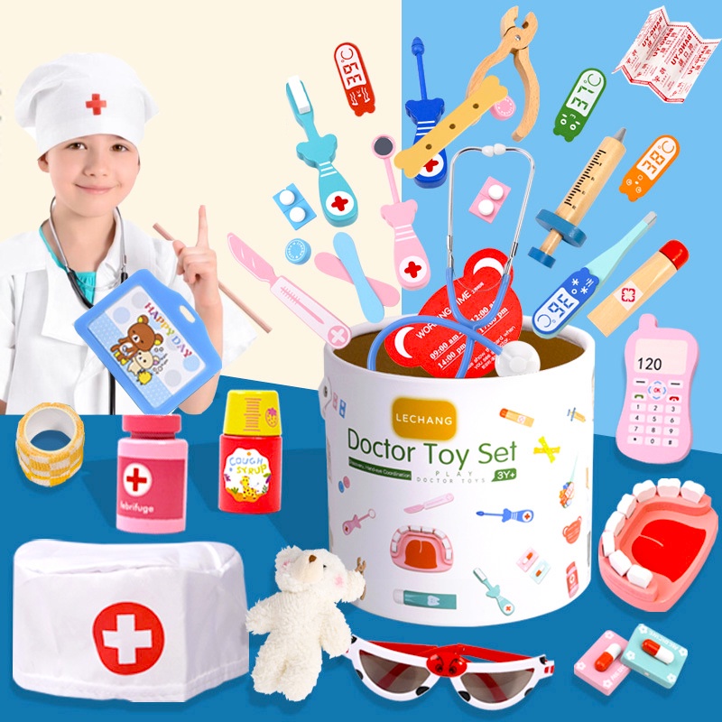 Wooden Doctor Kits Kids Pretend-n-Play Dentist Kit Medical Doctor Set ...