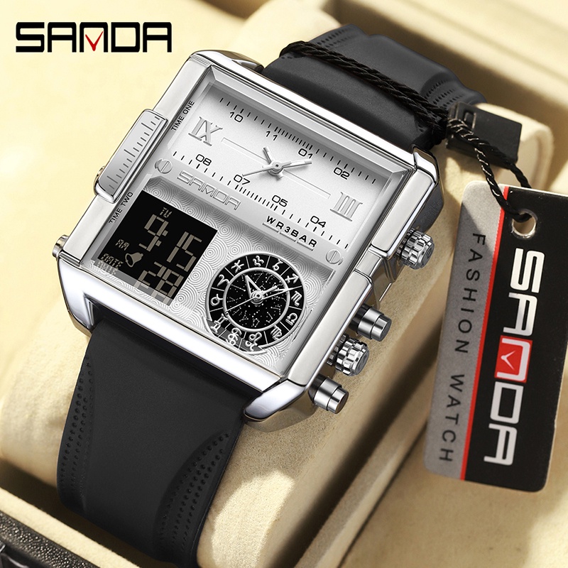 Sanda 9008 men s watch dial three display multi function electronic watch men s watch quartz electronic double movement men s watch Shopee Philippines