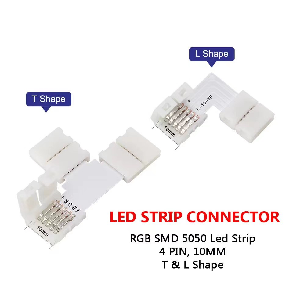 2 Pin 4 Pin LED Strip Connector 8MM, 10MM, +& T & L Shape For RGB SMD ...