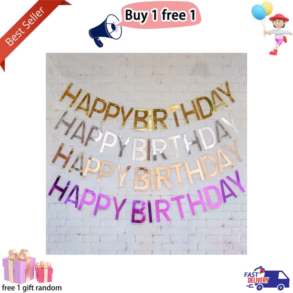 Unique Party Happy Birthday Banner 4,6 Ft – Metallisch Glänzend, Mit Silberner Schleife