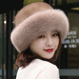 Lamb Faux Fur Bucket Hat Winter Warm Velvet Hats For Women Lady