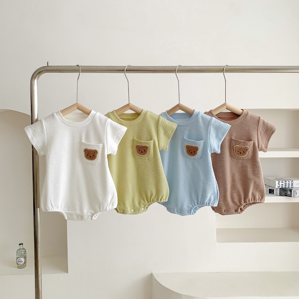 New Baby Clothes Newborn Boys Girls One-piece Plain Baby Bear Clothes Short  Sleeve Romper Jumpsuit Bodysuit