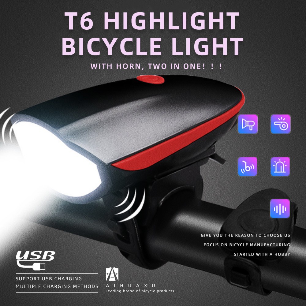 Bike Light With Horn Rechargeable Waterproof Bicycle Light Front with