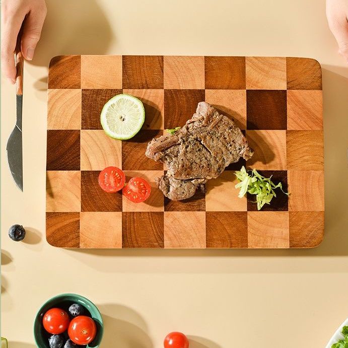 Natural Thai Acacia Wood Solid Wood Checkerboard Chopping Board Steak ...