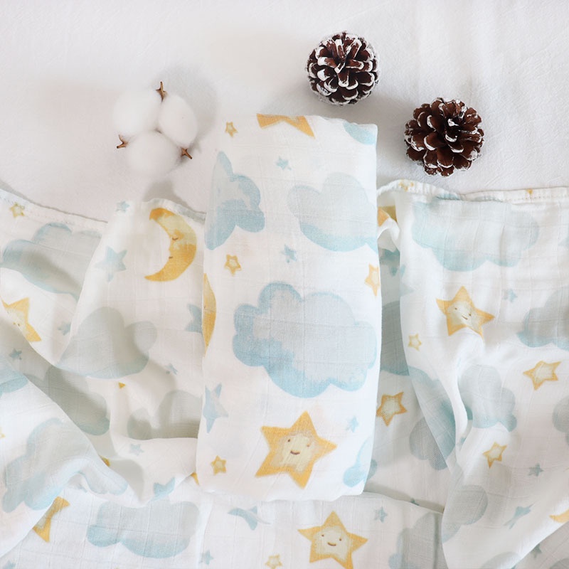 muslin Two layer Bamboo+cotton Stars moon and clouds Baby wrap muslin
