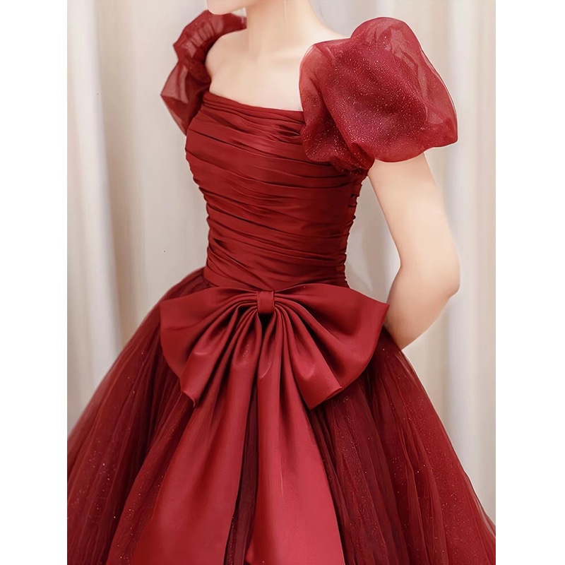 Satin light wedding dress, satin toast dress, bride's wedding dress, fashionable and atmospheric square collar, simple  style style