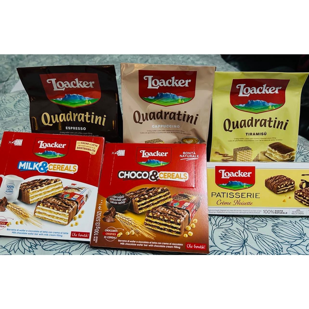 Loacker Quadratini waffer Tiramisu,espresso,capuccino Loacker choco and