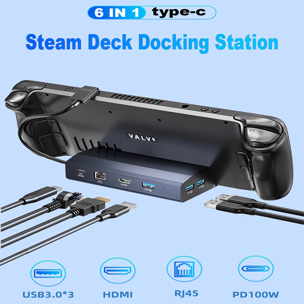 6 In 1 USB C Steam Deck Docking Station Stand 4k 60Hz Aluminum Alloy ...