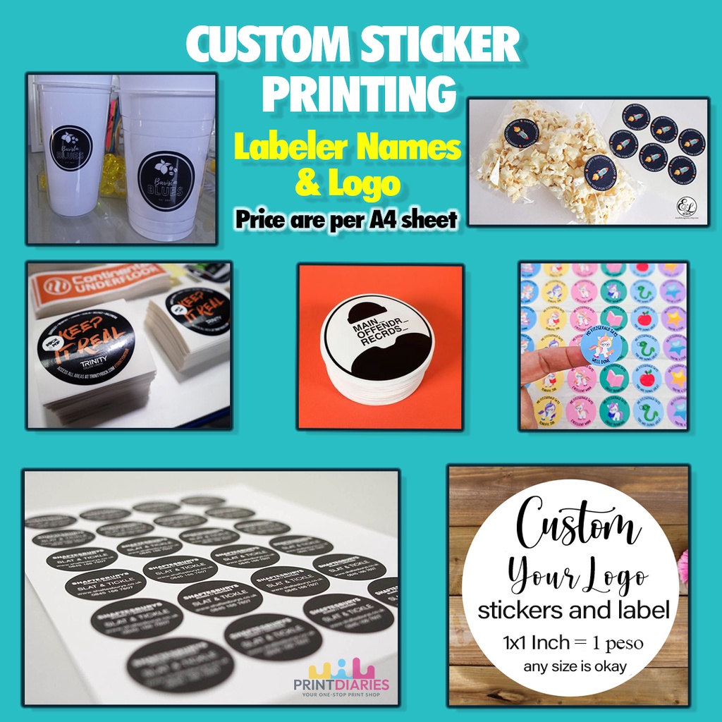 Customized Sticker Labels (per A4 sheet), Labeler Names Brand Logo Waterproof Sticker Shopee