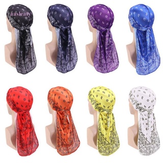 Contrast Colors Long Tail Silky Scarf Durags Bandanas Turban Hat