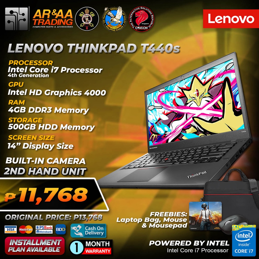 Laptop LENOVO THINKPAD T440S Intel Core i7 Processor 4gb 500gb HDD(4th Generation) Shopee