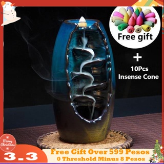 Waterfall Incense Burner Backflow Ceramic Incense Holder Incense Fountain  Backflow Incense Cones For Home Decor Office 