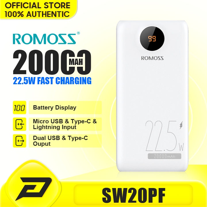 Romoss SW20 Pro / SW20PF 20000mAh QC3.0 Fast charge 3 output / Input ...