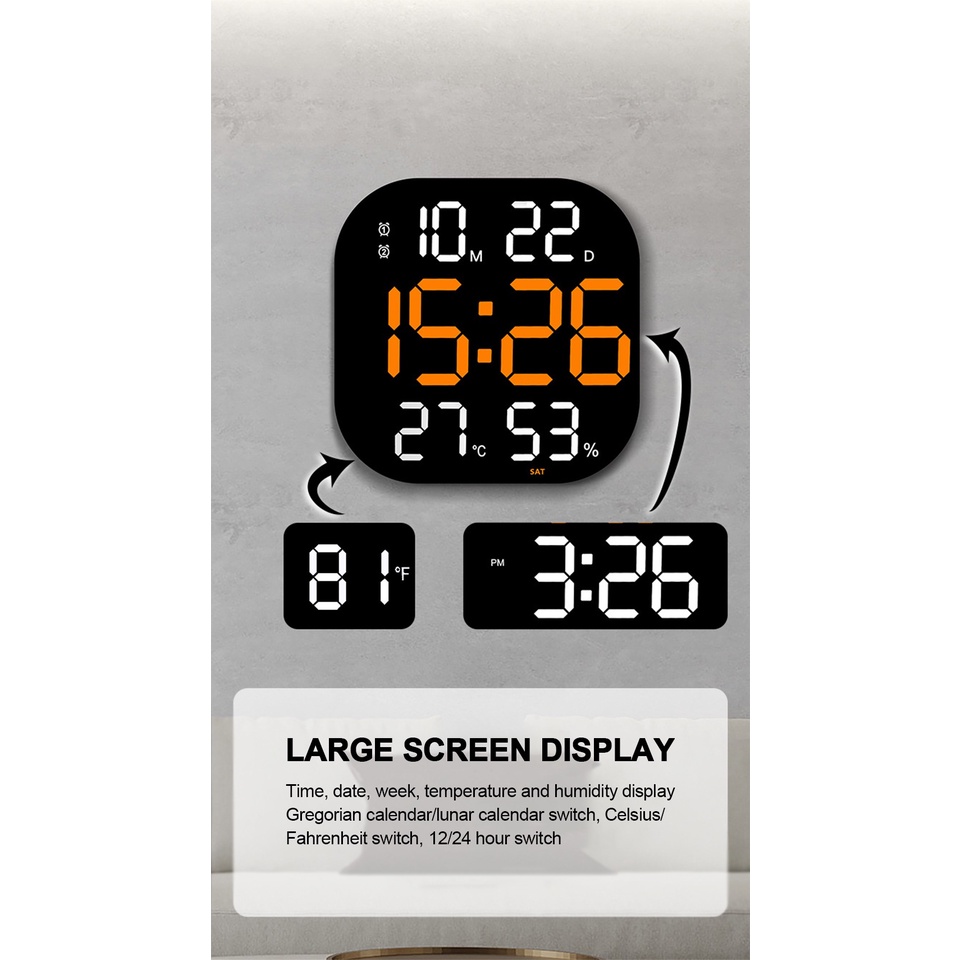 LED Digital Wall Clock Large Screen Temperature Date Day Display ...