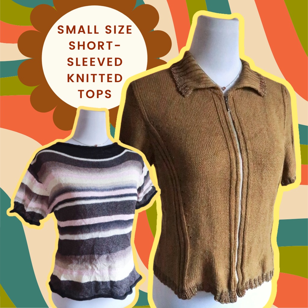 Knitted womens Tops knitted blouse short sleeves Small Size Preloved ...