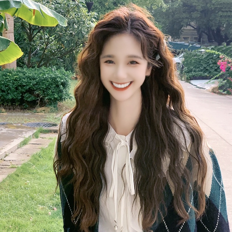 Wig Female Long Curly Hair Influencer Wool Roll Middle Point Corn Perm