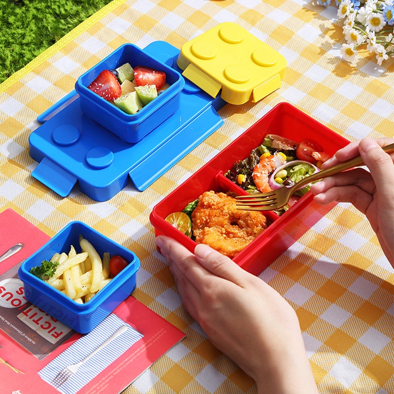 Lunch Box For Kids Portable Sealed Color Building Blocks Splicing