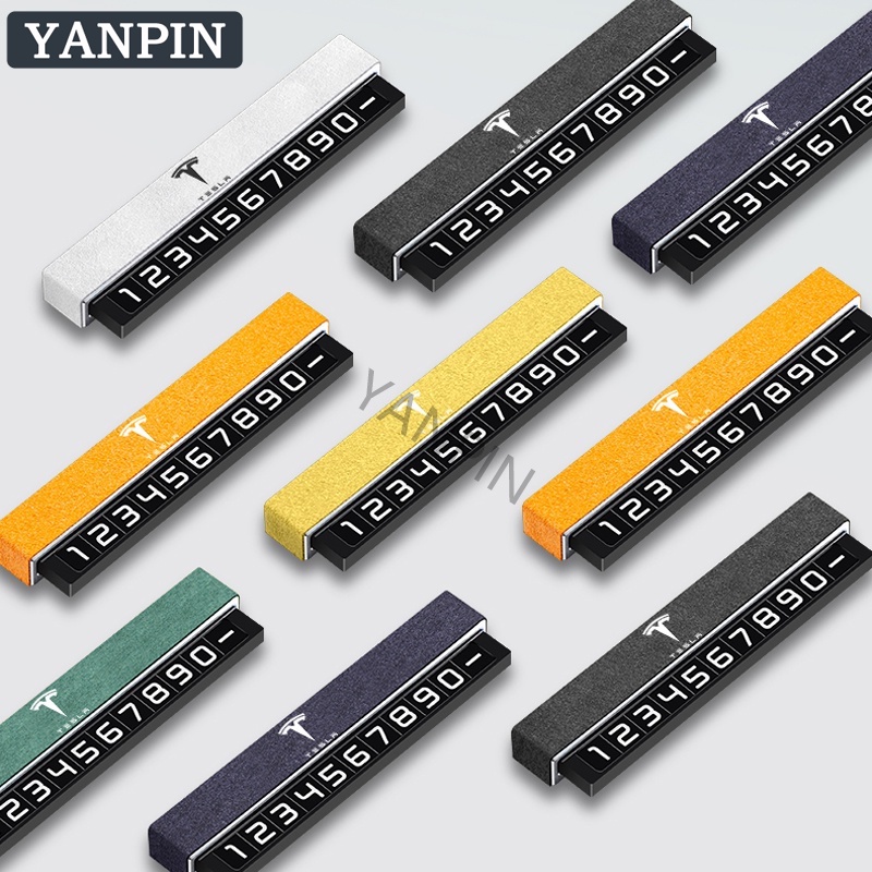 For TESLA Car Suede Parking Number Plate Mobile Number Card Model 3 ...