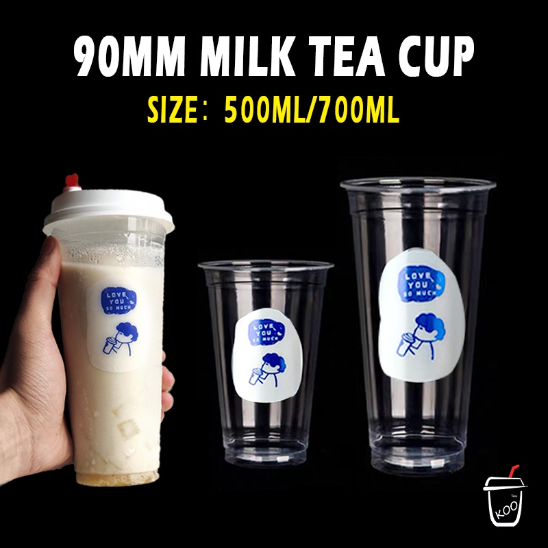 50pcs 90mm Milk Tea Cup Plastic Pp Cup Character Slim Cups For Juice Coffee 500ml 700ml Shopee 3515