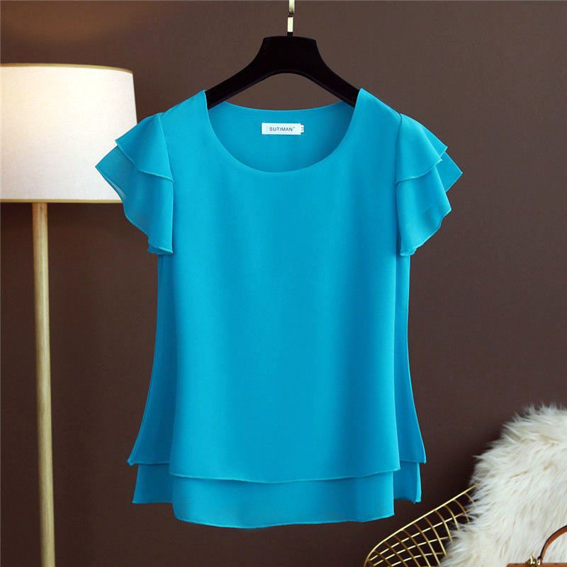 [Fashion Recommendation] New Summer Short Sleeve Jacket Women's chiffon  Shirt Large Size T-shirt Loose Foreign Style Small Shirt Women's Backing  Shirt