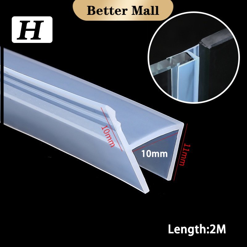 2M Bath Shower Glass Door Seal Strip Rubber Shower Screen Door Seal Strip Glass Thickness 10mm