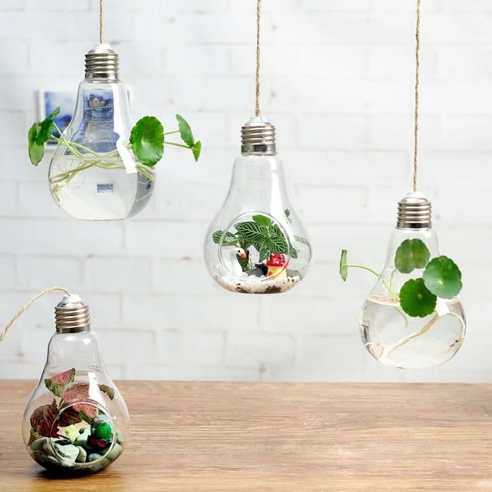 Hanging Light Bulb Terrarium Glass Bulb Decorative hanging flower vase ...