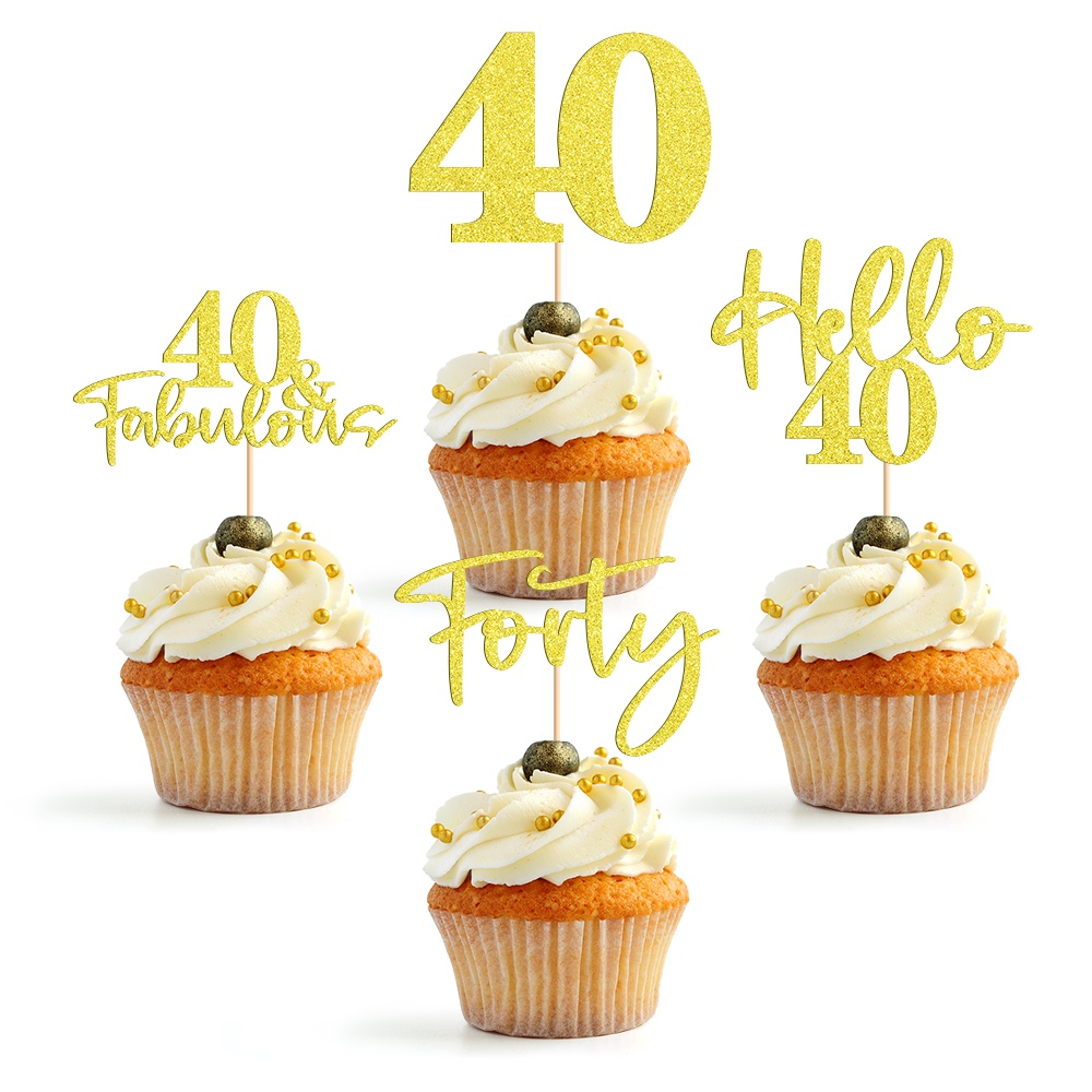 Pack of 24 Pieces 40th Birthday Glitter Paper Cupcake Toppers ...
