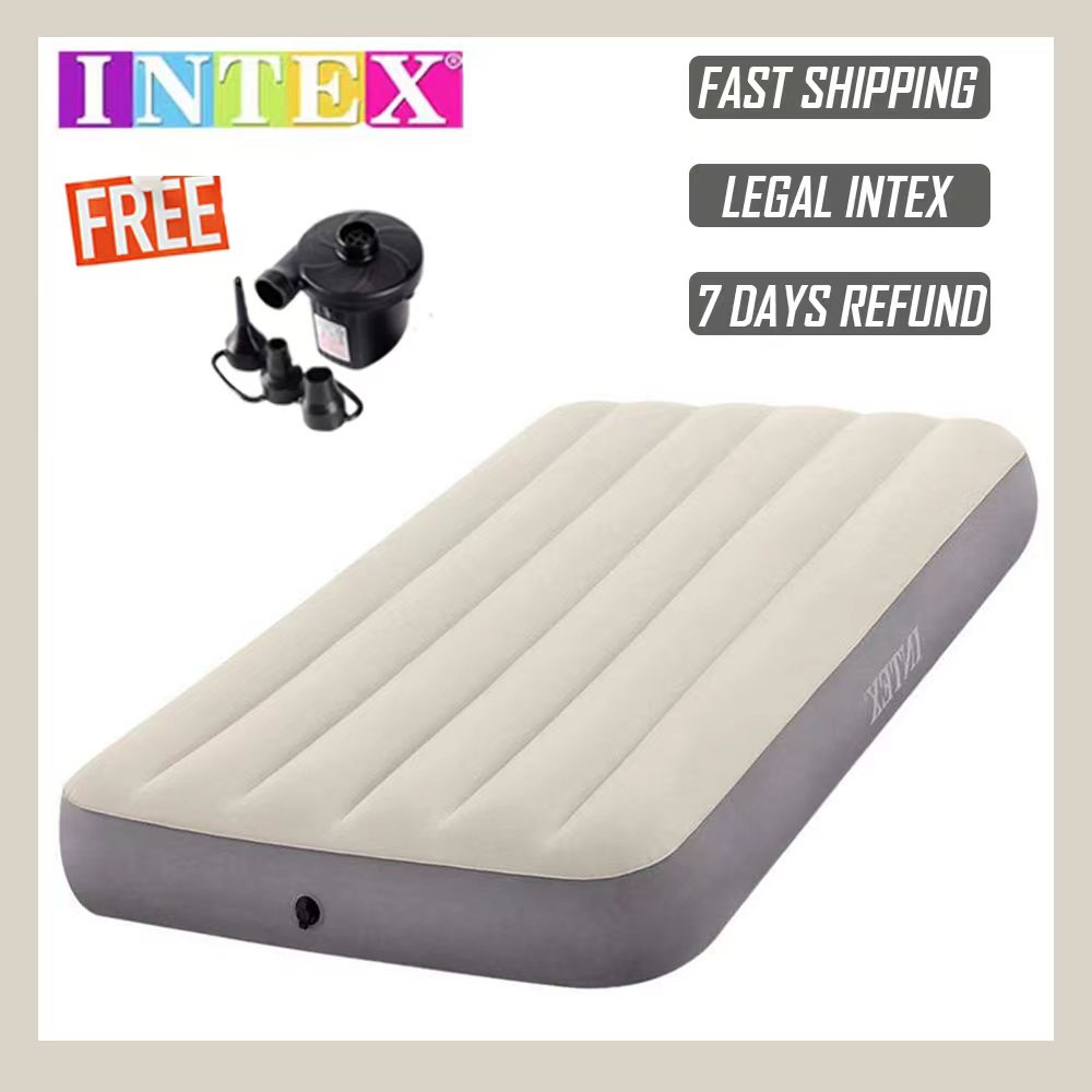 Bed Mattress Intex Dura-Beam Queen Airbed With Built-in Pump - Flocked Top  For Extra Comfort Intex Air Mattress, image size:1000x1000