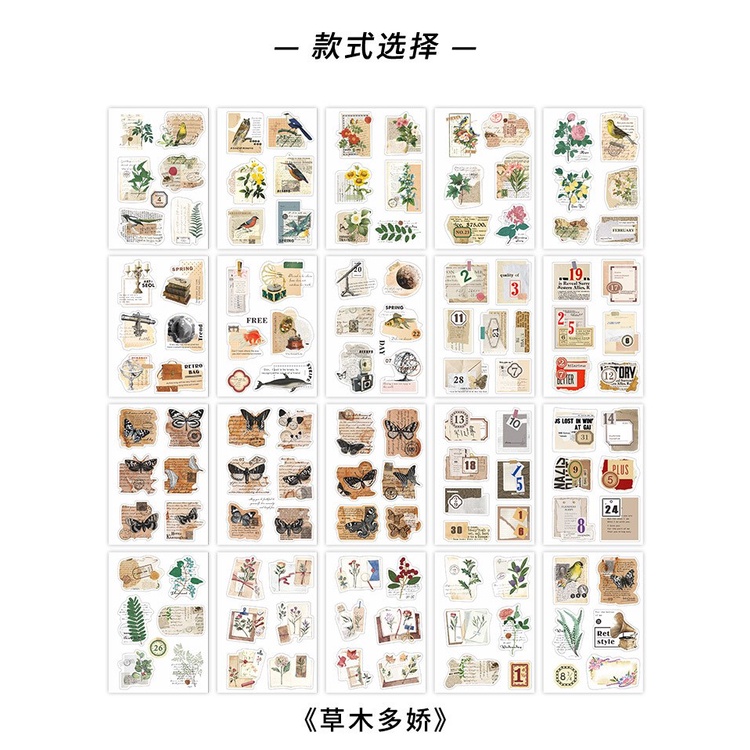20 pcs Aesthetic Handbook Stickers Vintage Flower Plant Butterfly ...