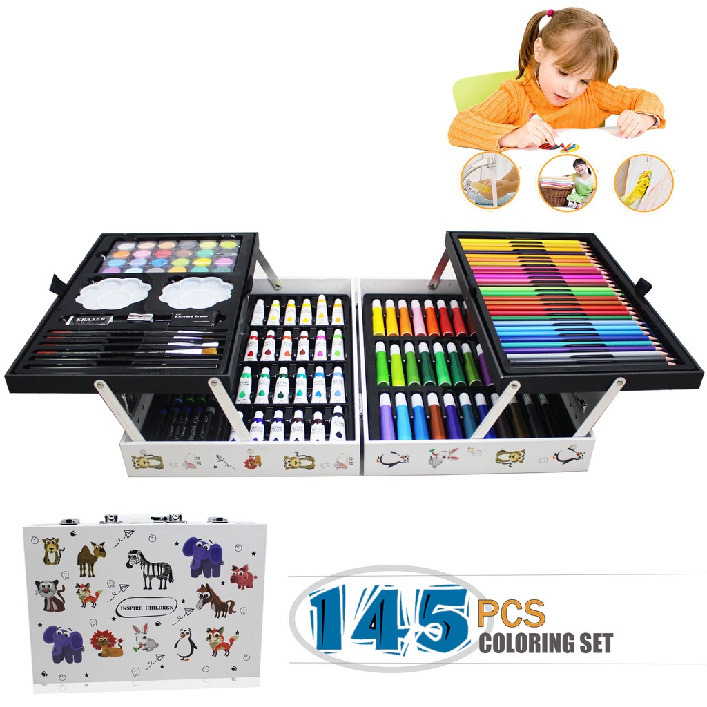 145pc Artists Aluminium Art Case Colouring Pencils Painting Set Childrens/ Adults