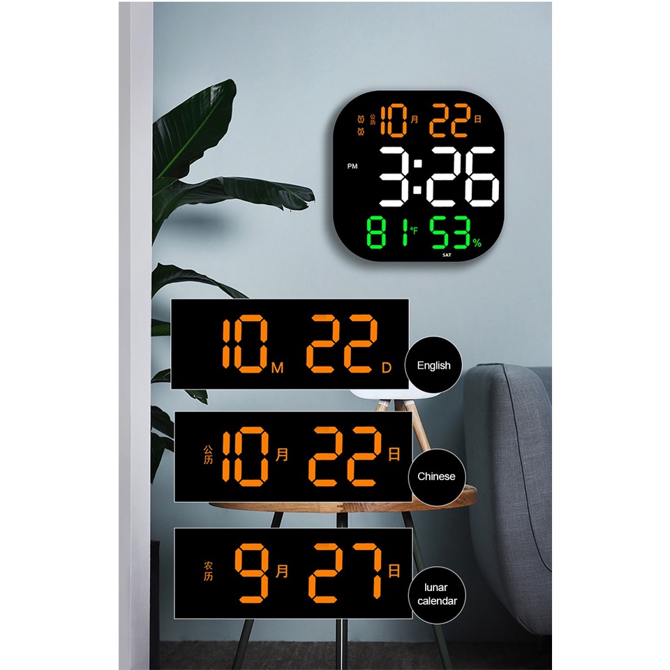 LED Digital Wall Clock Large Screen Temperature Date Day Display ...