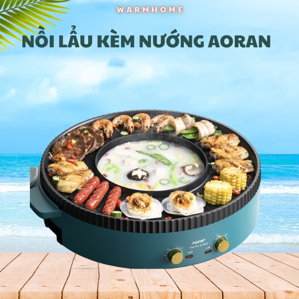 Aoran 2-In-1 Multi-Purpose Grill Hotpot With 2200W Capacity - Non-Stick Cast Aluminum, Oil Drain ...