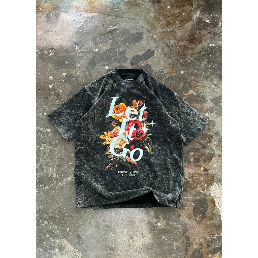 CORNERSTONE CLOTHING HEAVY COTTON BLACK ACID WASHED "LET IT GO