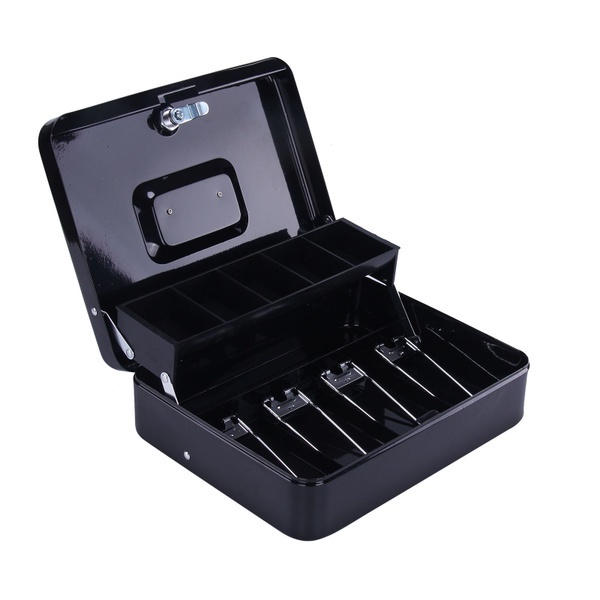 12Inch Portable Safe Box Cash Box With 2 Keys with Grid Coin Lockable ...