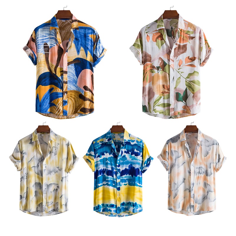 2023 Men's Retro Loose Casual Short Sleeve Floral Shirt Bohemian ...