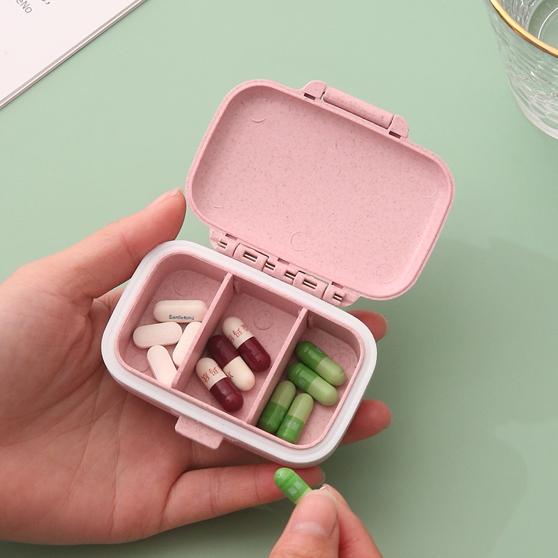 Three Compartments Small Pill Box Portable Mini 3 Storage Round Oval