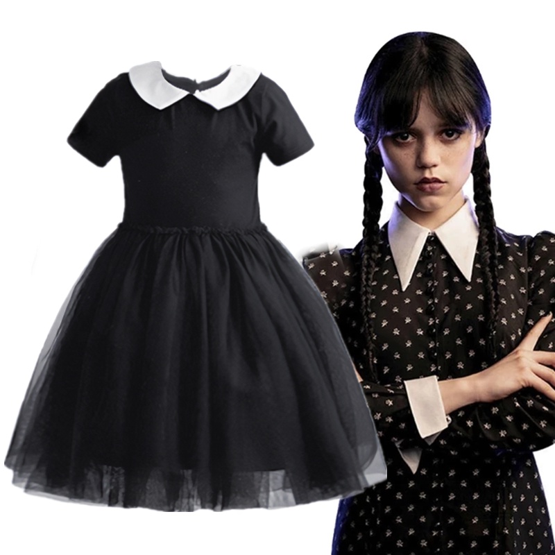 NNJXD Wednesday Addams Cosplay Costume Kids Children Dress Halloween
