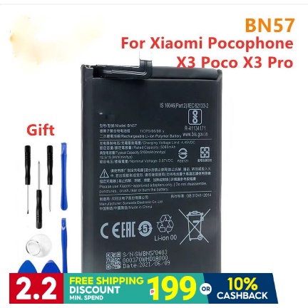 BN57 5160mAh Phone Replacement Battery for Xiaomi Pocophone X3 Poco X3 Pro  Tools
