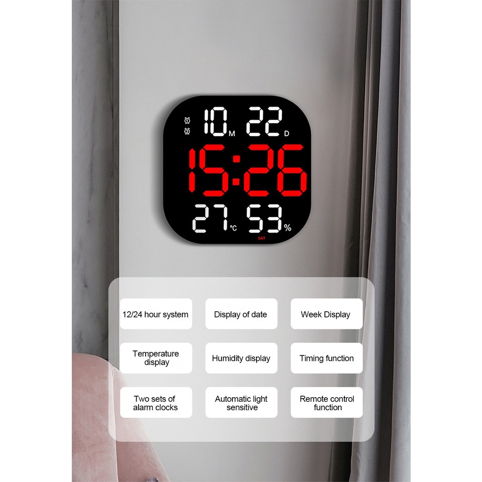 LED Digital Wall Clock Large Screen Temperature Date Day Display ...
