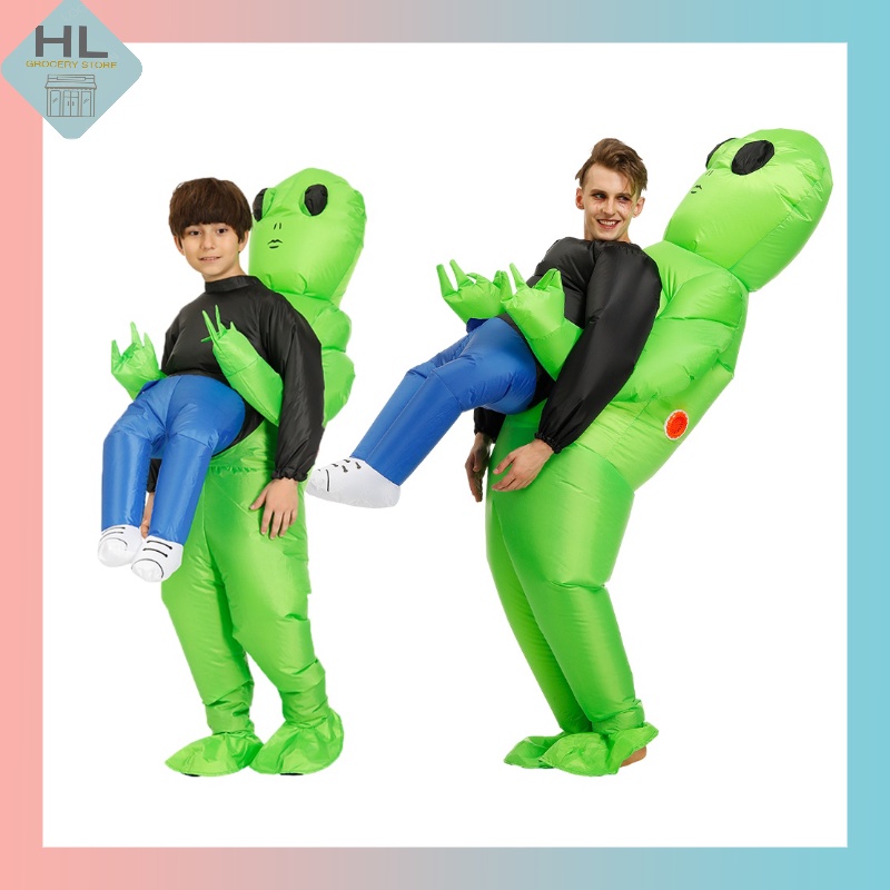 Green Alien Carrying Human Costume Inflatable Funny Blow Up Suit ...