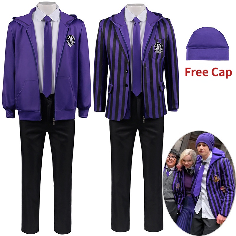 Mens Wednesday Addams Cosplay Costume Purple Suit Nevermore Academy